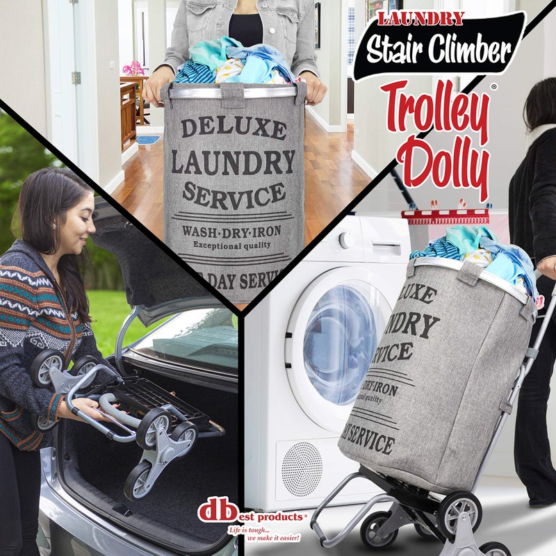 dbest products Stair Climber Laundry Trolley Dolly, Grey Laundry Bag Hamper Basket cart with wheels sorter - Image 2